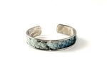 Bangle - open ended (Sunny) Leather & metal in nickel - pale blue snake print leather