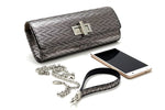 Meredith  Silver zig zag leather ladies clutch evening bag