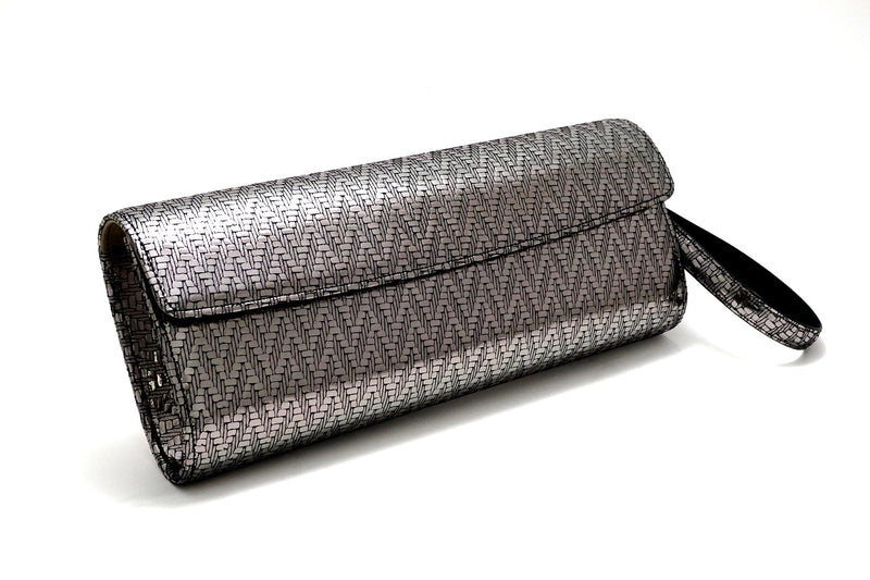 Kate Silver zig zag textured leather ladies evening clutch bag with wrist strap