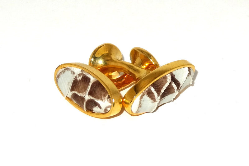 Cuff link  Snake skin costume jewellery brown and white in gold plate