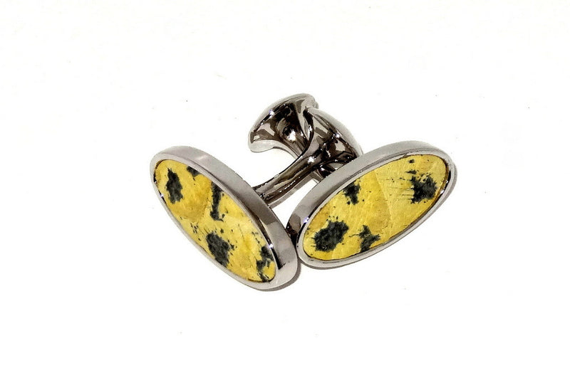 Cuff link   Leather printed costume jewellery yellow snake print in nickel