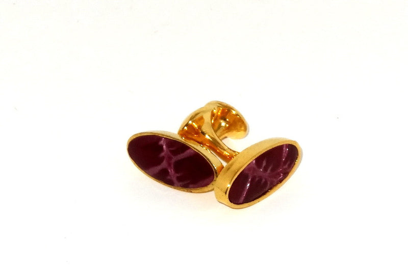 Cuff link   Leather printed costume jewellery cherry foil print gold plate