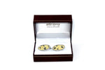 Cuff link   Leather printed costume jewellery shown in box