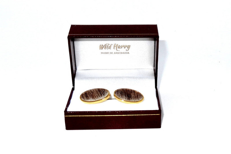 Cuff link   Hair on Hide costume jewellery showing in box