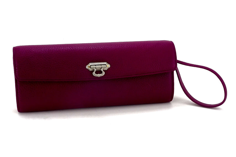 Kate Purple textured leather ladies evening clutch bag with leather wrist strap