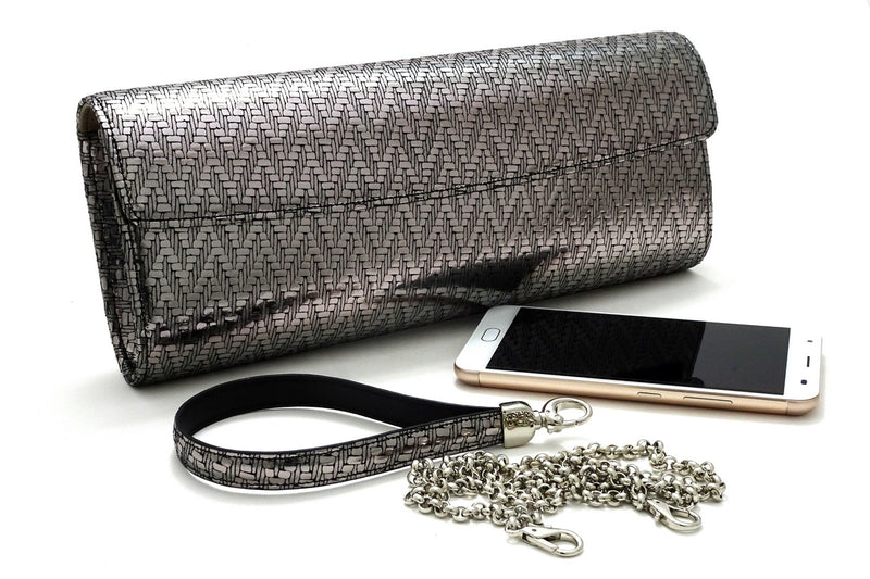 Kate Silver zig zag textured leather ladies evening clutch bag