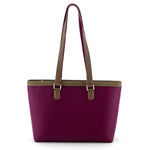 Emily  Medium leather tote bag purple & basil leather handles up