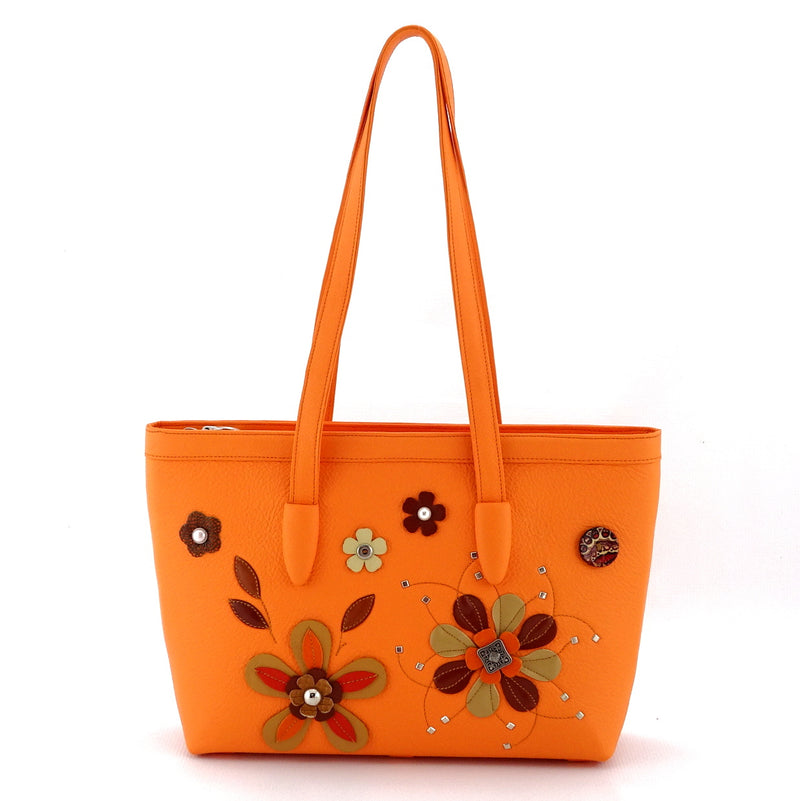Tote bag- medium - (Emily) Pale orange designer bag with flower detail showing design on side 2