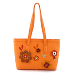 Tote bag- medium - (Emily) Pale orange designer bag with flower detail shown design with shoulder straps up