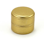 Ring Box round  Gold metallic sheep skin leather lid on