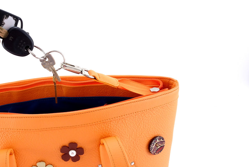 Tote bag- medium - (Emily) Pale orange designer bag with flower detail - key holder