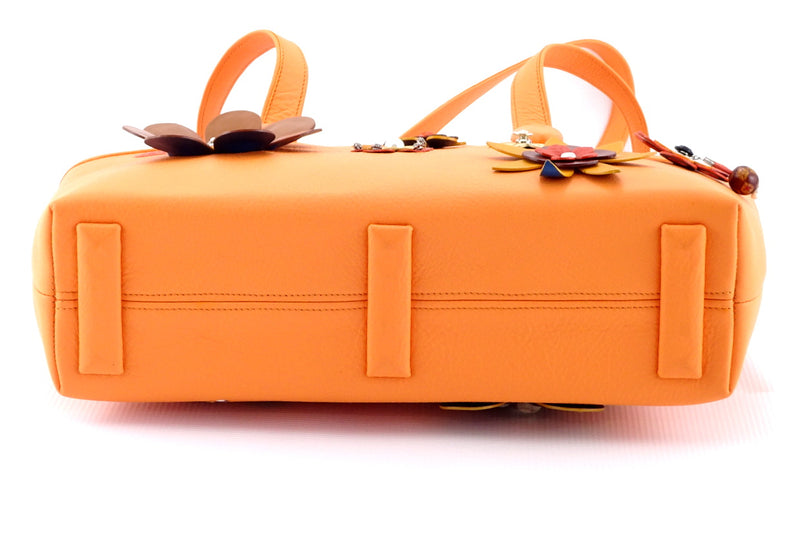 Tote bag- medium - (Emily) Pale orange designer bag with flower detail - bottom feet