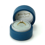 Ring Box round  Azure blue leather