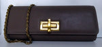 Meredith  Grape leather oversized clasp ladies clutch bag front with chain