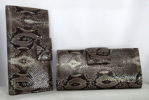 Grey snake print leather large ladies purse