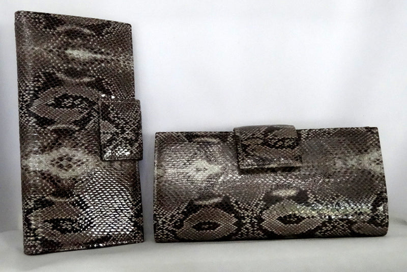 Grey snake print leather nutmeg inside large ladies purse