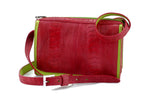 Riley Cross body bag Red ostrich leg with lime leather