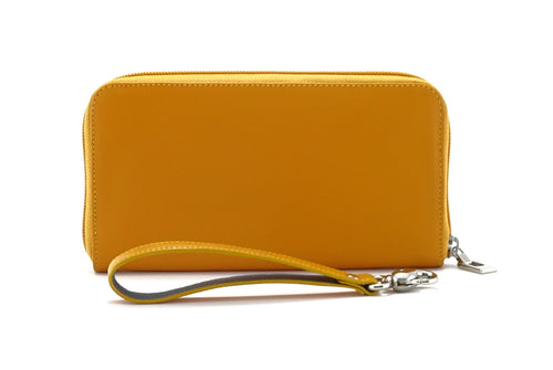 Victoria  Smooth mango leather ladies zip around purse azure lining view side 1