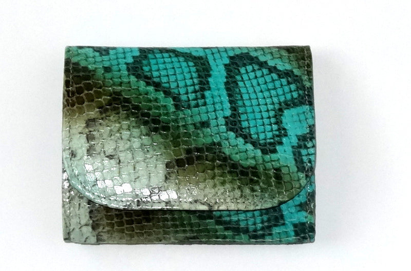 Dorothy  Trifold purse - Olive blue snake print leather ladies wallet front view