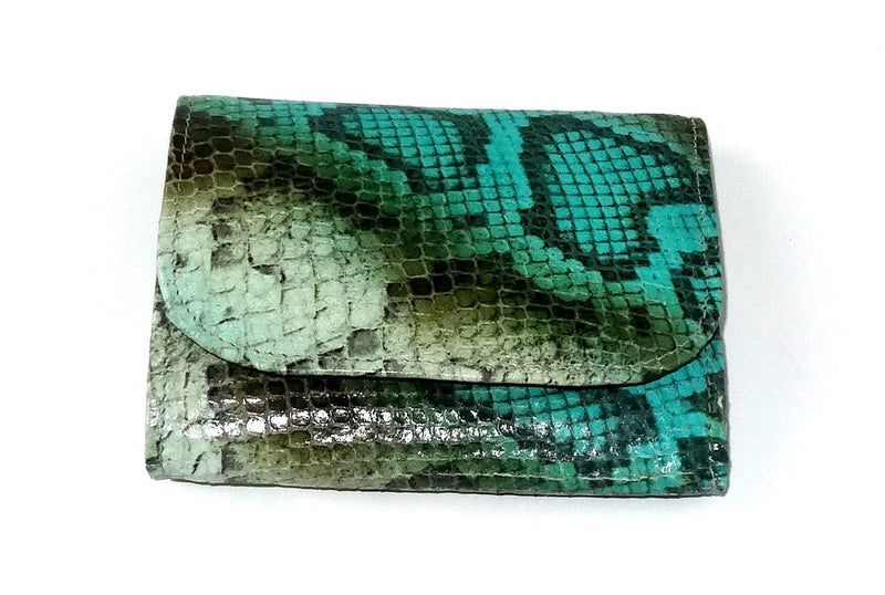 Dorothy  Trifold purse - Olive blue snake print leather ladies wallet