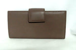 Dark taupe leather large ladies purse front tab
