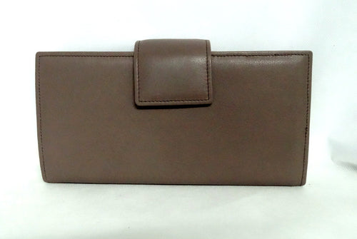 Dark taupe leather large ladies purse front tab