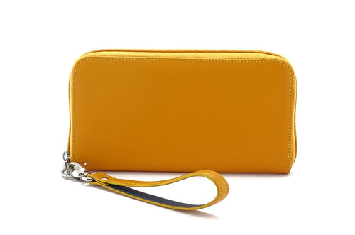 Victoria  Smooth mango leather ladies zip around purse azure lining view side 2