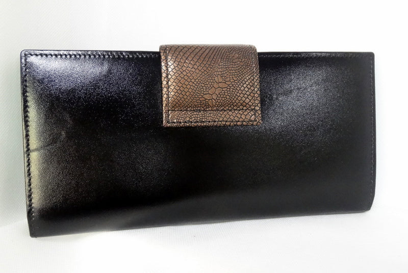  Black leather copper kangaroo tab large ladies purse
