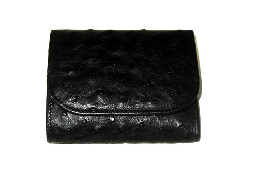 Dorothy  Trifold purse - Black ostrich skin leather ladies wallet front viewe