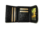 Dorothy  Trifold purse - Black ostrich skin leather ladies wallet inside view picture window