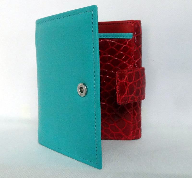 Purse (Anne)  Red glaze crocodile with smooth teal leather wallet