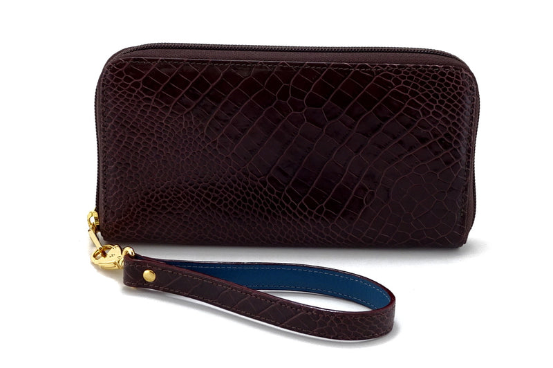 Victoria  Burgundy snake print leather ladies zip around purse view side 2