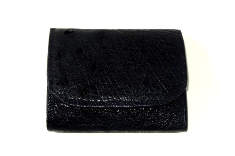 Dorothy  Trifold purse - Dark navy ostrich skin leather ladies wallet front view