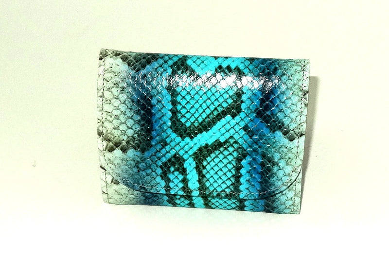 Dorothy  Trifold purse -Blue & white snake print leather ladies wallet
