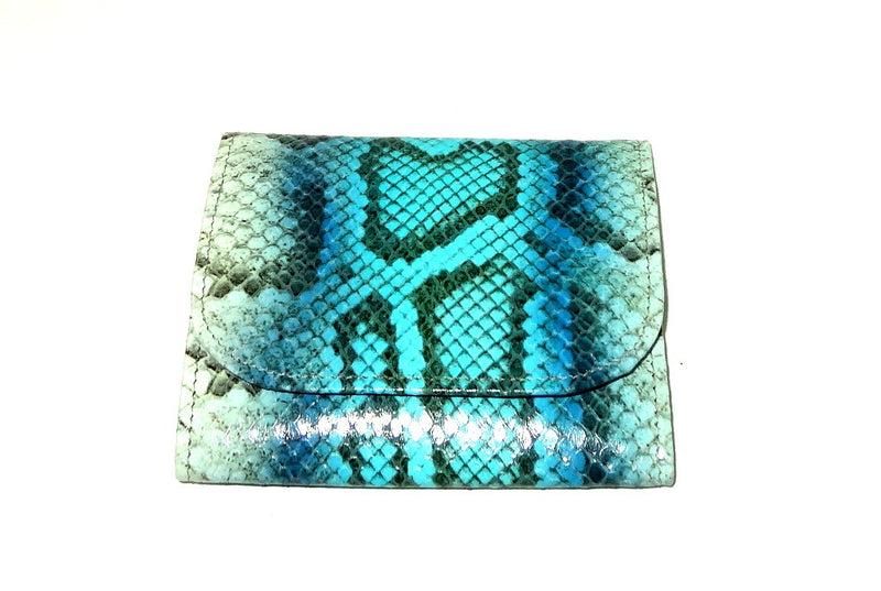 Dorothy  Trifold purse -Blue & white snake print leather ladies wallet front view