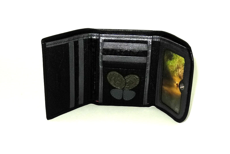 Dorothy  Trifold purse - Black leather Butterfly detail ladies wallet inside view