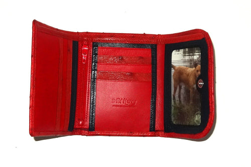 Dorothy  Trifold purse - Red ostrich skin leather ladies wallet inside picture window