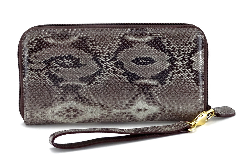 Victoria  Grey snake print leather gold ladies zip around purse view side 2