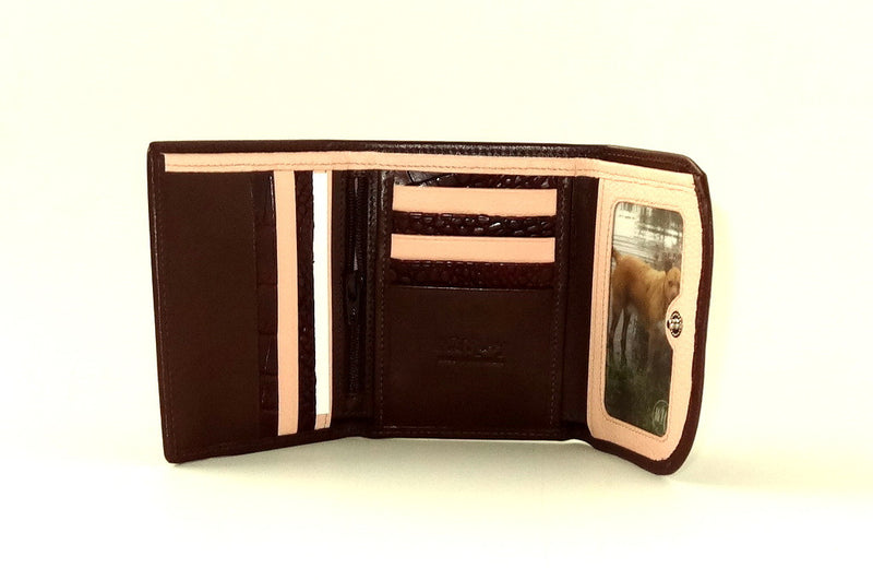 Dorothy  Trifold purse - Brown leather ladies wallet inside picture window