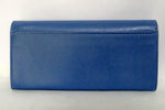 Caitlin  Sky Blue leather daisy fabric button detail ladies purse back pocket view