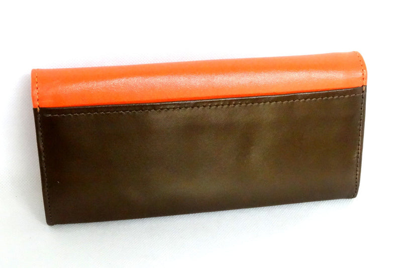 Caitlin  Orange & olive leather crocodile & button detail ladies purse back pocket view