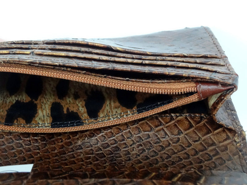Caitlin  Copper snake print leather ladies purse showing zip coin section