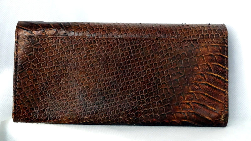Caitlin  Copper snake print leather ladies purse showing back pocket view