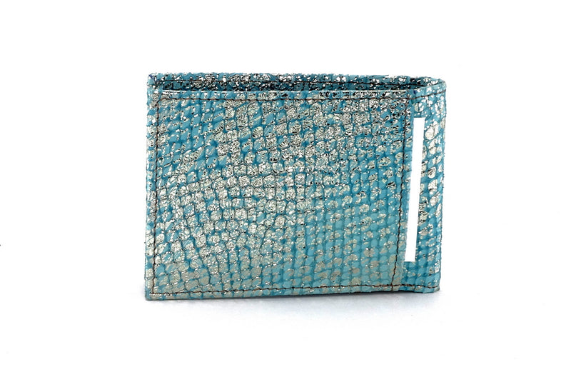 Tristan  Mermaid blue metallic leather small men's wallet showing back slip pocket