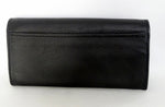 Caitlin  Black leather with red accents ladies purse back pocket view