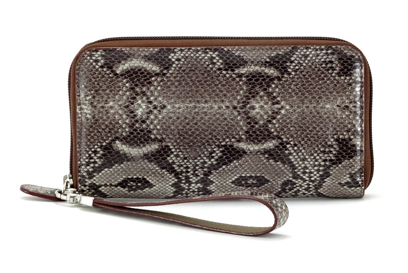 Victoria  Grey snake print leather ladies zip around purse view side 1