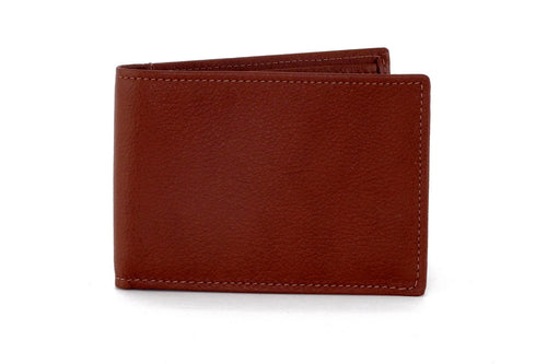 Tristan  Brown leather men's small bi fold hip wallet front view