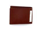 Tristan  Brown leather men's small bi fold hip wallet showing back slip pocket