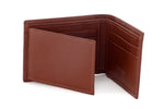 Tristan  Brown leather men's small bi fold hip wallet showing internal layout