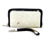 Victoria  White hair on cow hide leather ladies zip around purse view side 1